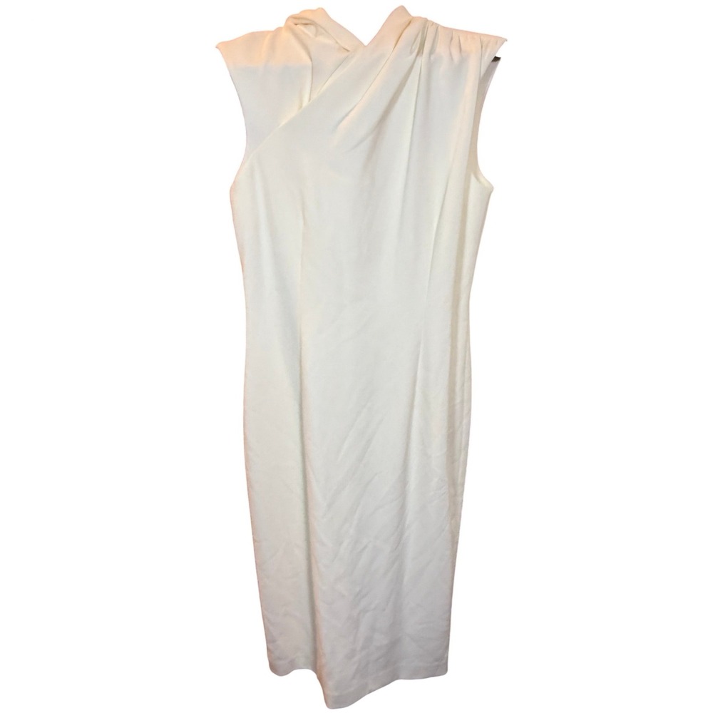 Donna Karan New York Womens Cream Draped Neck Sleeveless Sheath Dress Size 4 NWT